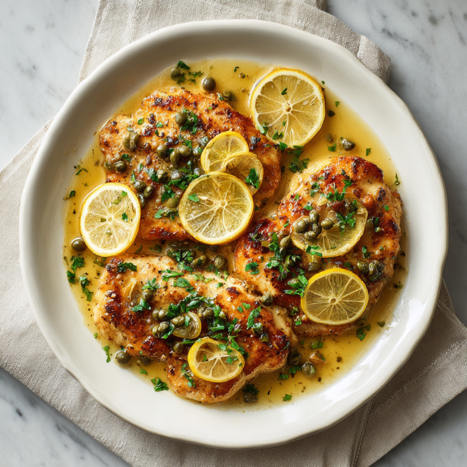 Chicken piccata with lemon butter sauce and capers