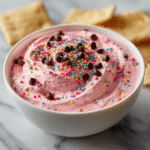 pink booty dip TikTok recipe with chocolate chips and sprinkles