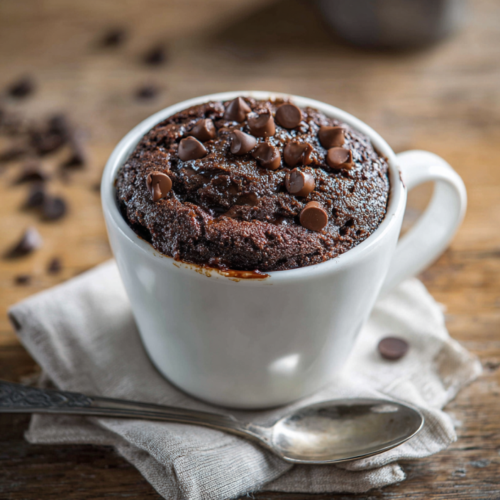 5-minute chocolate mug cake served in a white mug