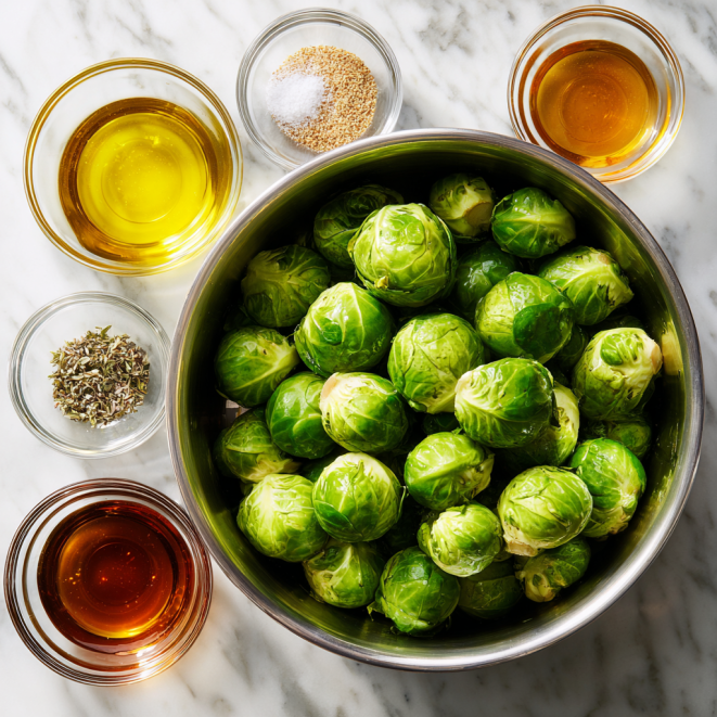 Fresh Brussels sprouts with garlic, Parmesan, and olive oil for roasting