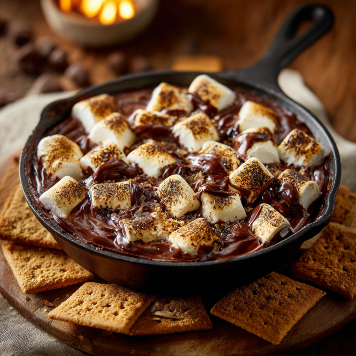 Easy s’mores dip with toasted marshmallows and melted chocolate