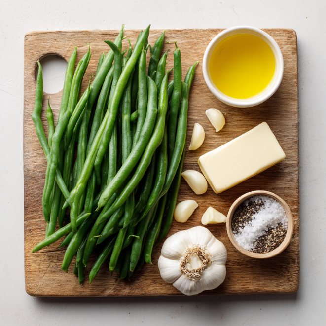 Ingredients for garlic butter green beans recipe