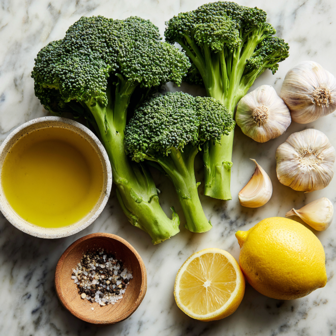 Ingredients for garlic roasted broccoli recipe
