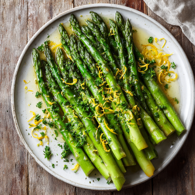 Lemon herb asparagus with fresh zest and herbs