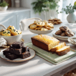 One bowl desserts including brownies, lemon loaf, cookies, and blueberry muffins