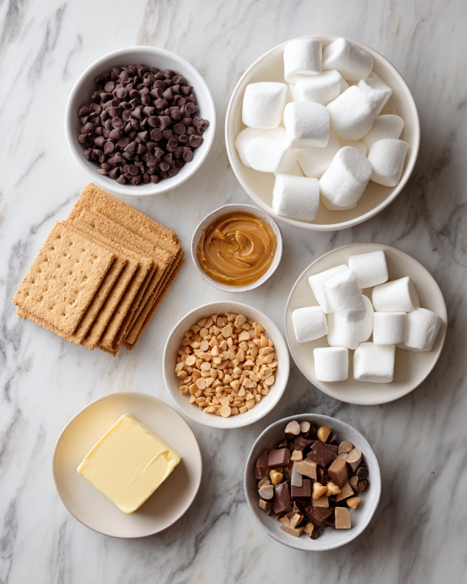Ingredients for oven s’mores dip laid out on counter