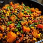 Southwest Ground Beef and Sweet Potato Skillet