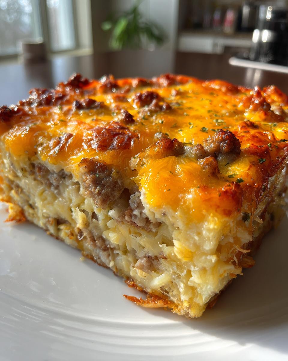 Overnight Cheesy Sausage and Hashbrown Breakfast Casserole Recipe - detail 3