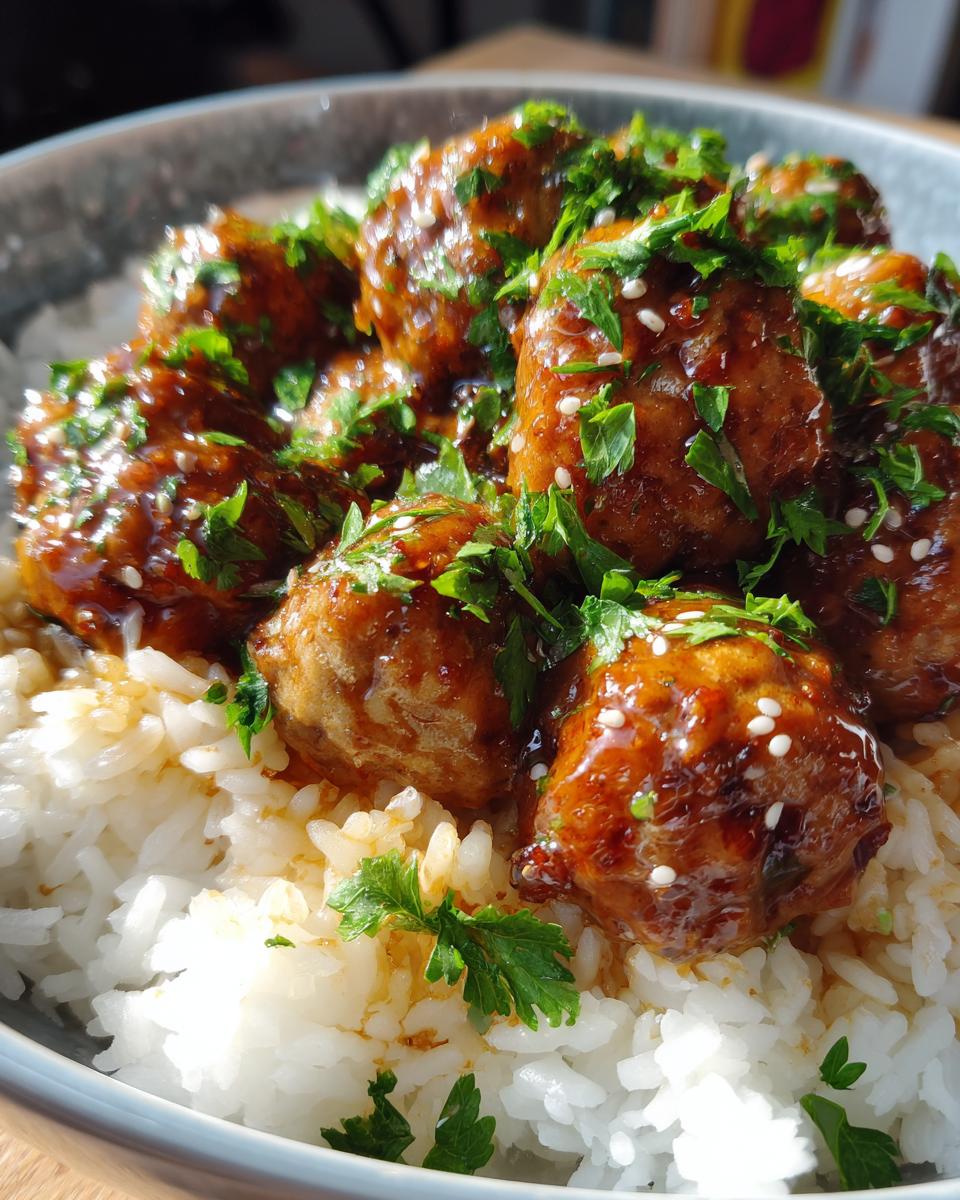 Sticky Honey Garlic Meatballs & Rice - detail 1