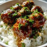 Sticky Honey Garlic Meatballs & Rice