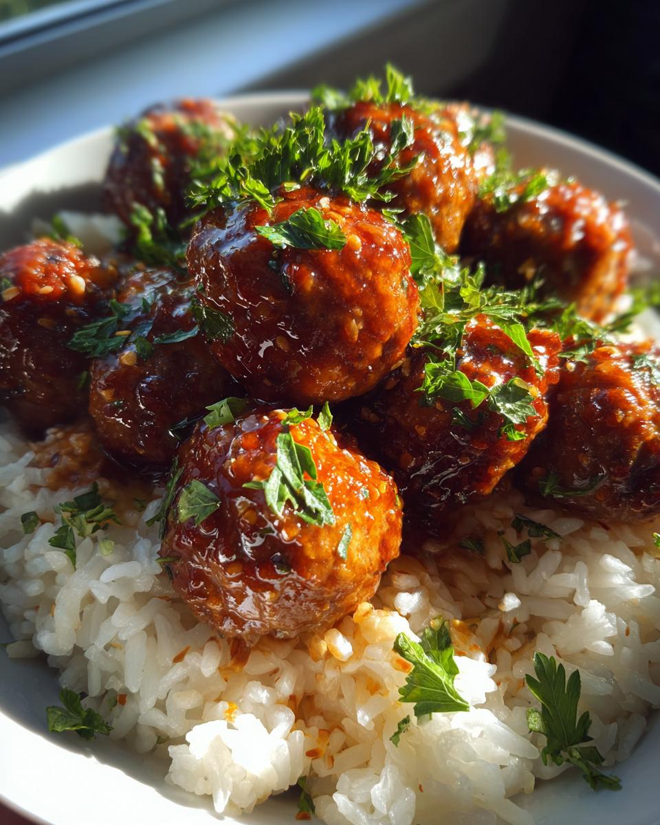 Sticky Honey Garlic Meatballs & Rice - detail 2