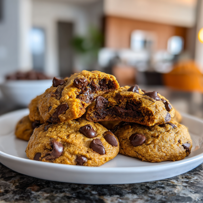 Brown Butter Pumpkin Chocolate Chip Cookies with melted chocolate chips