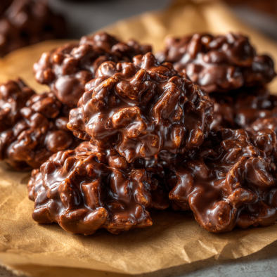 Christmas Crockpot Candy chocolate clusters on parchment paper