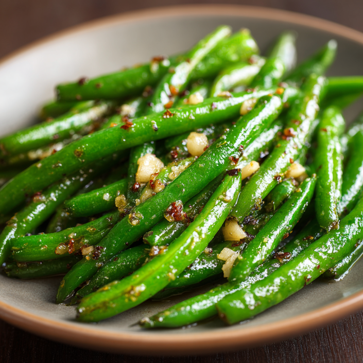 Garlic butter green beans with minced garlic and black pepper