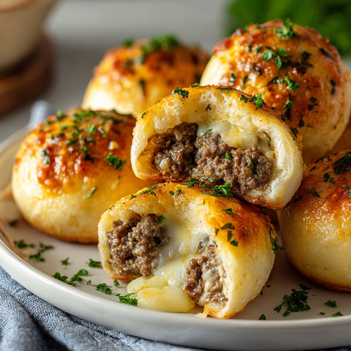 Garlic parmesan bombs filled with cheese and beef.