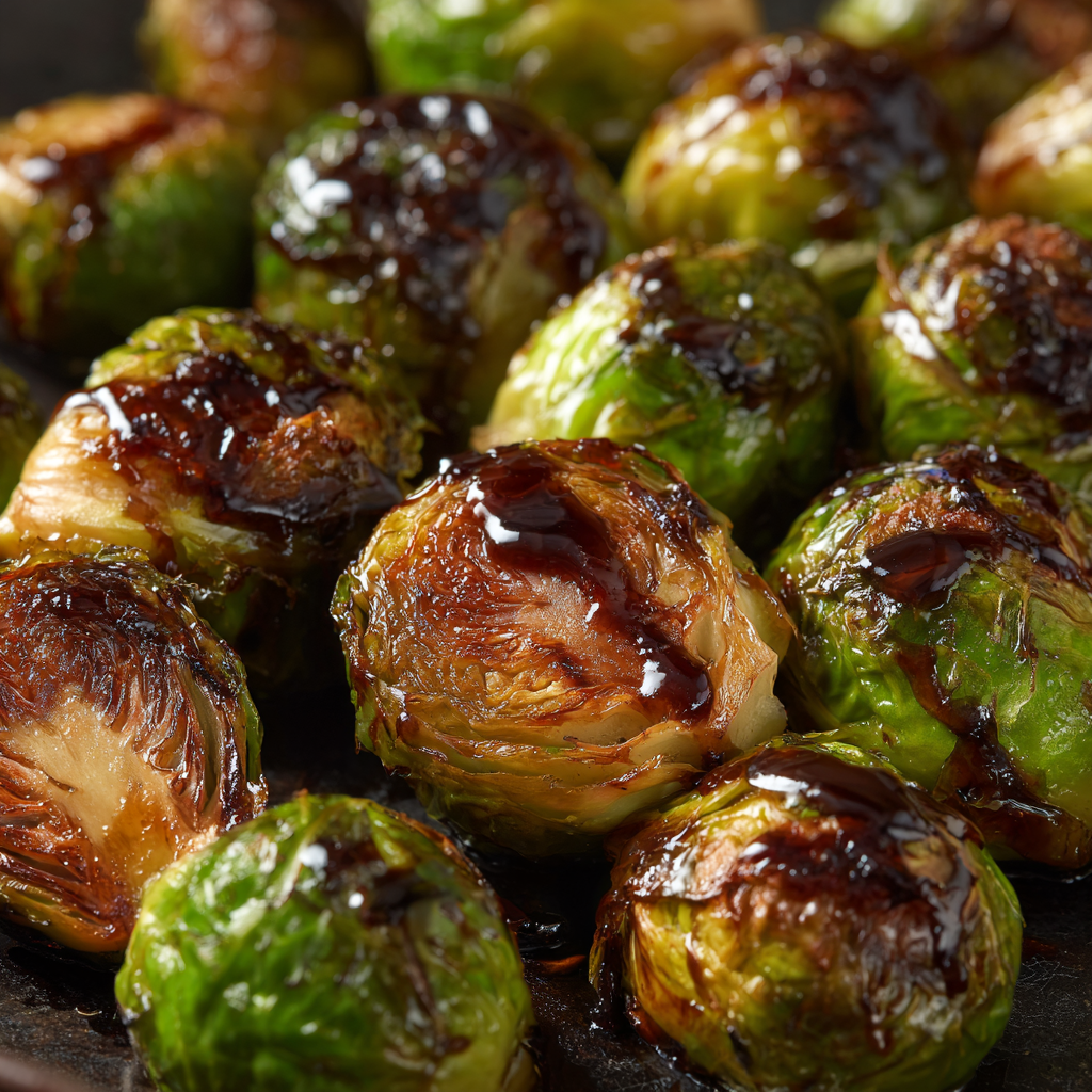 Honey balsamic roasted Brussels sprouts with a glossy glaze