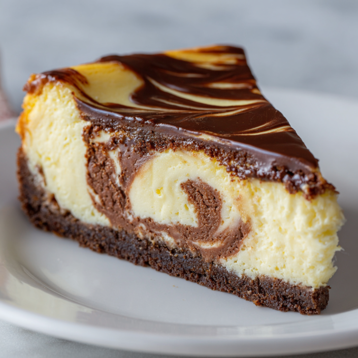 A slice of creamy New York cheesecake with a golden top and graham cracker crust.