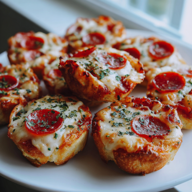 Mini pepperoni pizza bites with melted cheese.