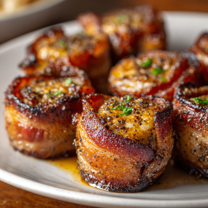 Bacon-wrapped pig shots with creamy cheese filling.