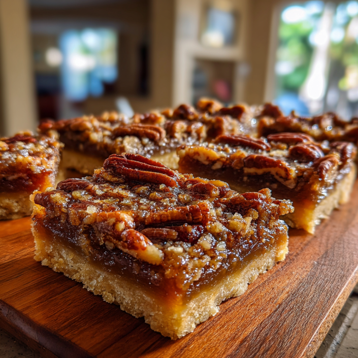 Quick Homemade Pecan Pie Bars with buttery crust and caramel filling