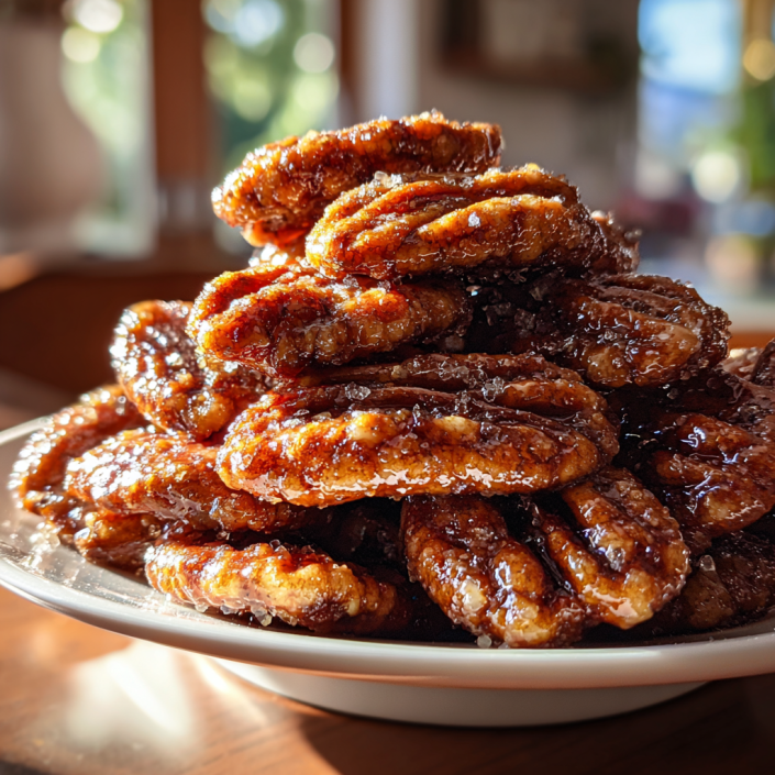 Slow Cooker Candied Pecans with caramelized sugar coating