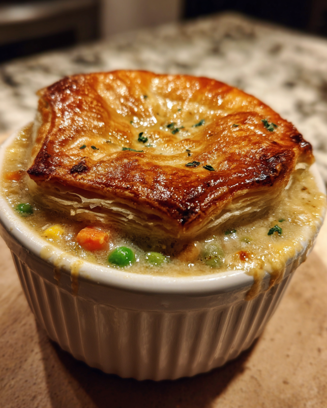 Winter soups : Veggie pot pie soup with carrots, peas, and potatoes in a creamy broth