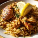 Lemon Garlic Chicken Orzo Skillet