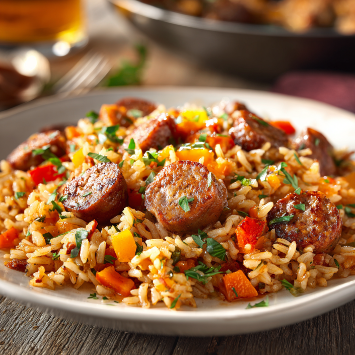 Country-style sausage and rice family comfort food recipe