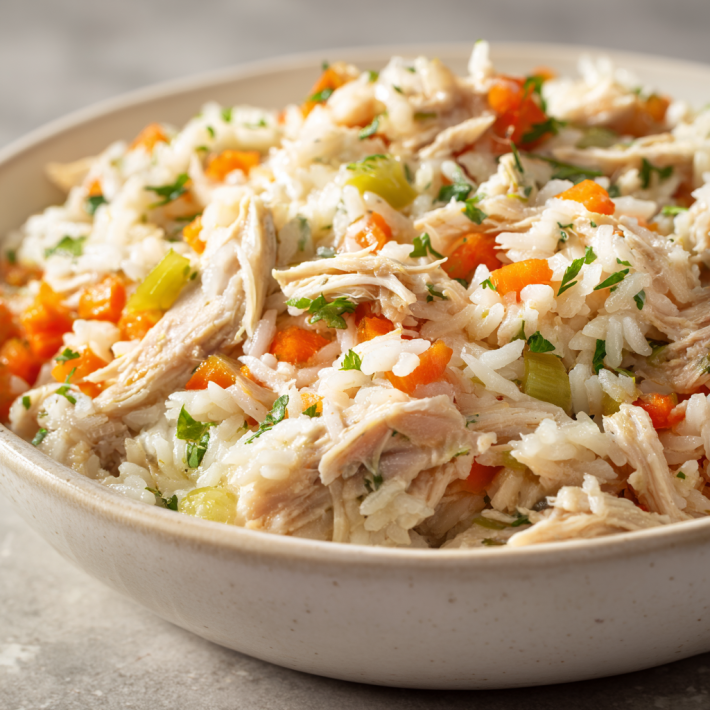 Oven-baked turkey and rice with tender turkey pieces and vegetables