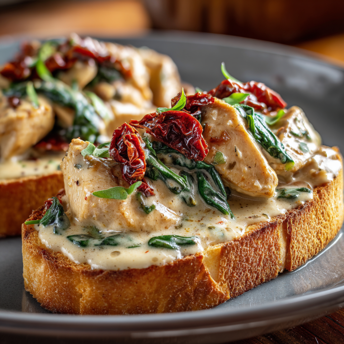 Creamy Tuscan chicken family comfort food recipe with spinach and sun-dried tomatoes