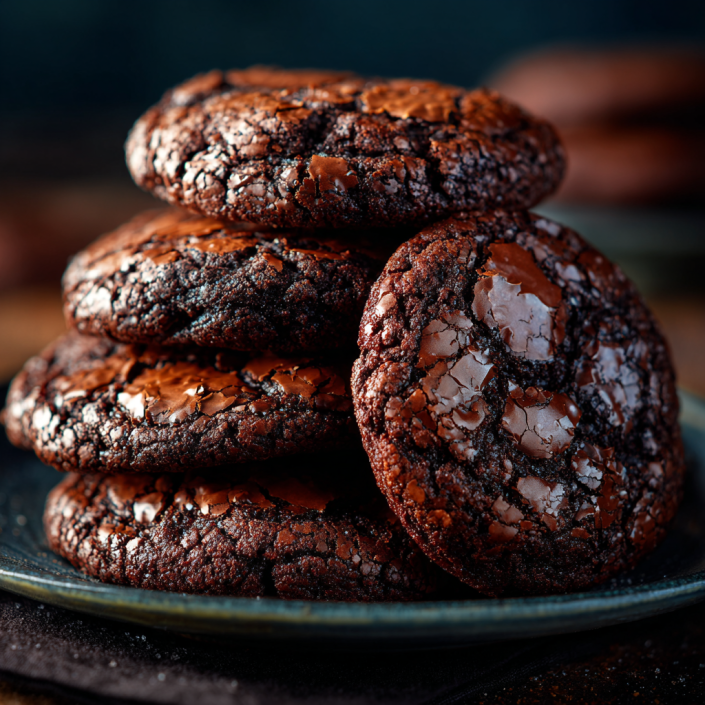 Brownie cookies with crackly tops showing rich chocolate texture and fudgy centers