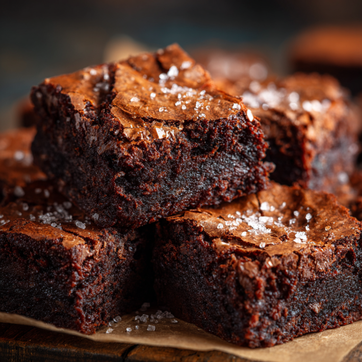 Homemade brownies with crackly top and rich fudgy chocolate texture