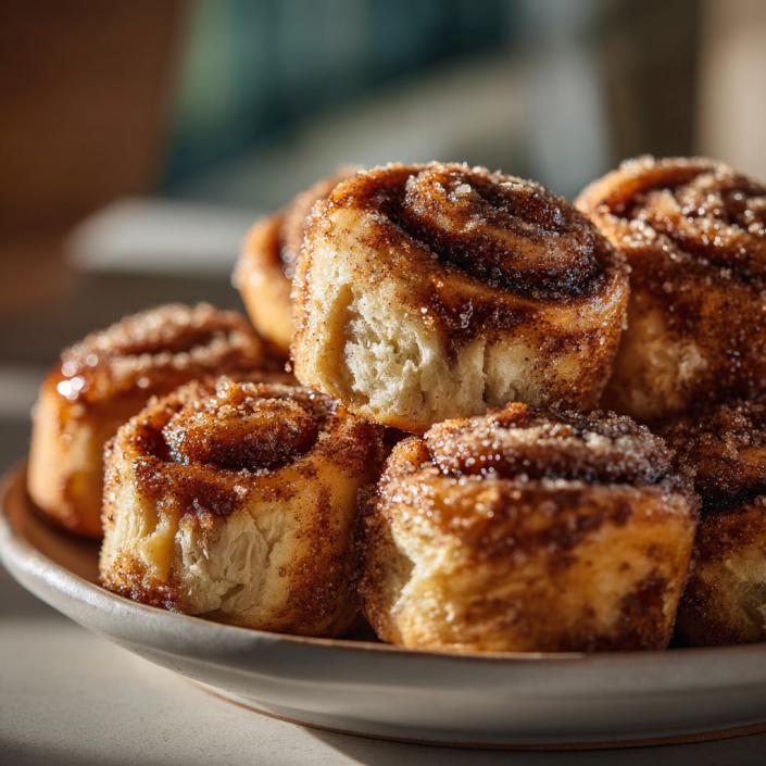 Cinnamon sugar sweet roll bites with soft centers and caramelized cinnamon topping