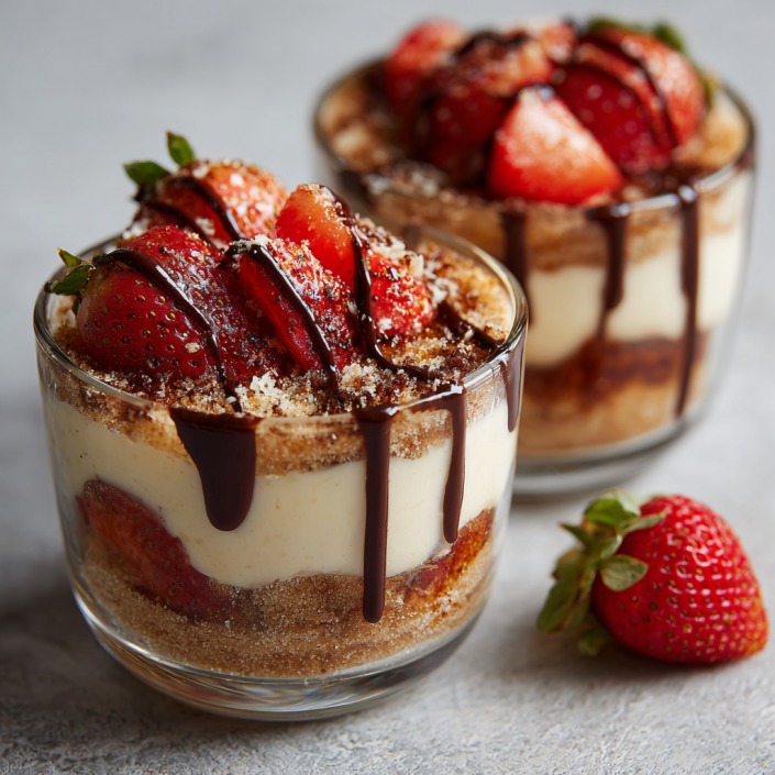 Churro-inspired pudding cups with cinnamon sugar layers and creamy pudding
