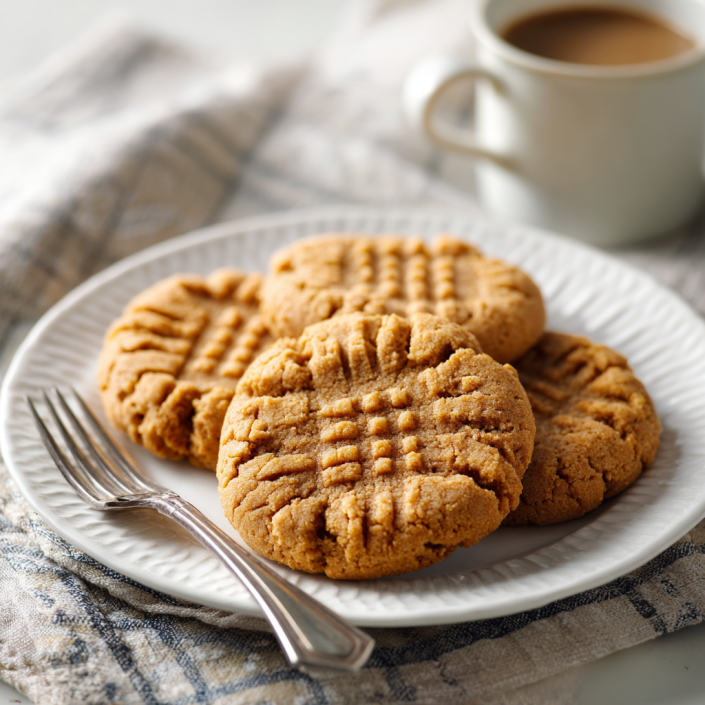 3-ingredient peanut butter cookies with fork marks and soft crumbly texture