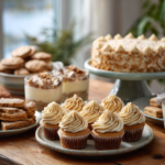 Cozy dessert table with frosted cupcakes, cookies, and classic homemade sweets