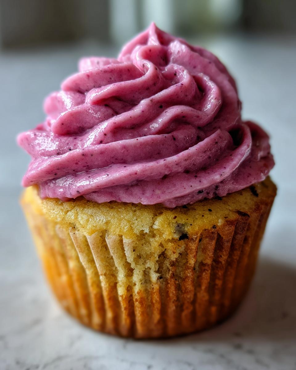 Lemon Poppy Seed Cupcakes with Blackberry Frosting - detail 2