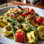 Spring and Summer DINNER: One-Pan Pesto Chicken, Tortellini, and Veggies, Asparagus, Tomatoes recipe