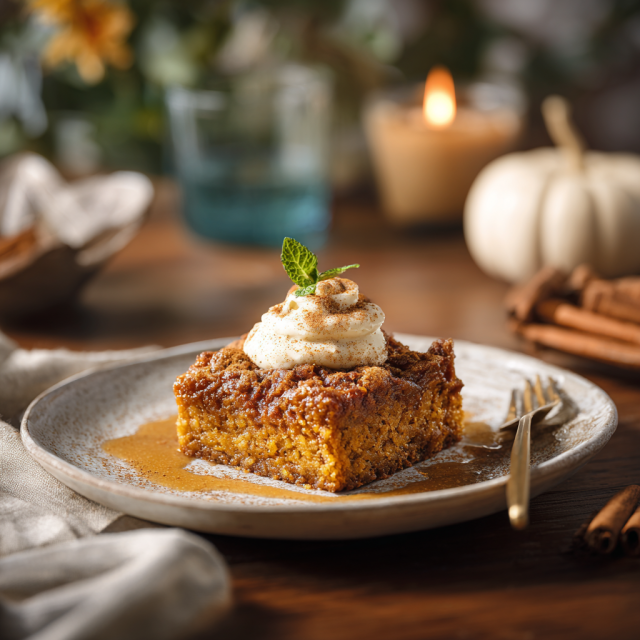 Pumpkin spice dump cake perfect for holiday desserts