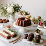 Elegant holiday desserts displayed on a modern table featuring easy baking recipes