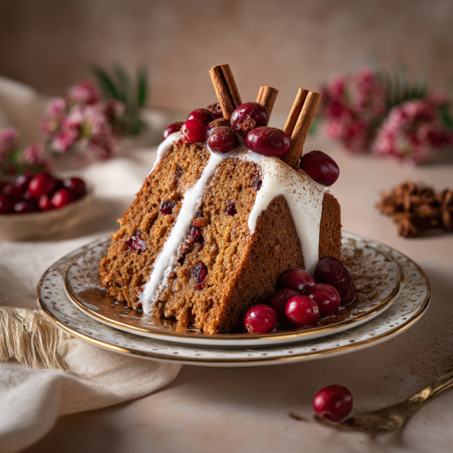 Winter spice cranberry cake with cinnamon and nutmeg