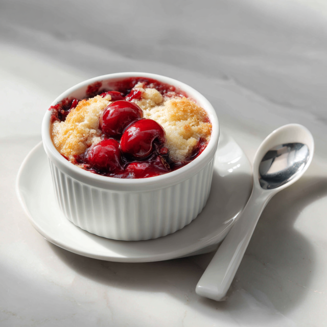 Sweet cherry cobbler served as a holiday dessert