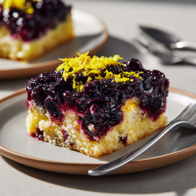 Blueberry lemon dump cake served for holiday desserts