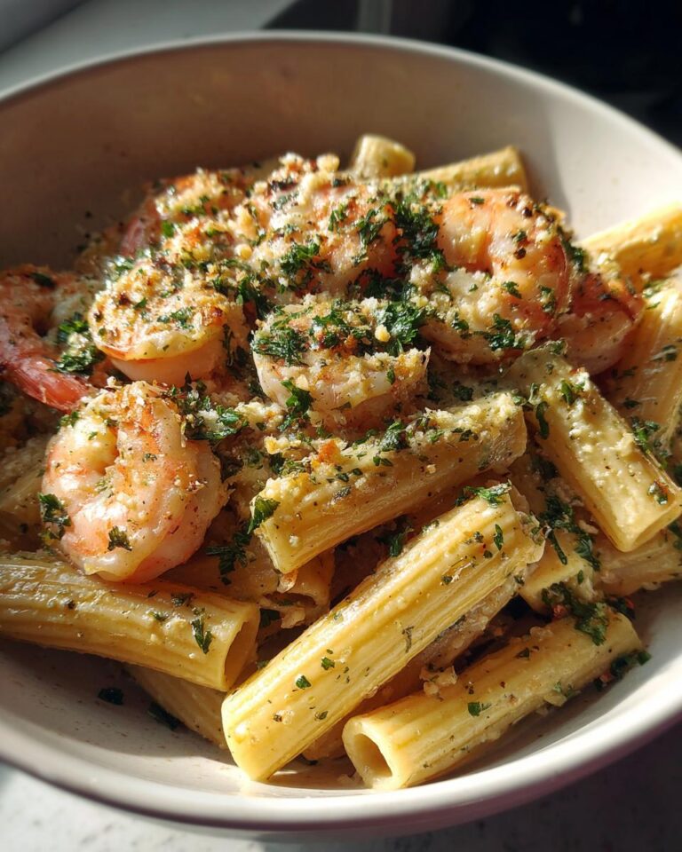 Creamy Garlic Shrimp Pasta Bake