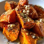 Garlic Roasted Sweet Potatoes parmesan version