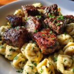 Garlic Steak Bites and Tortellini Skillet